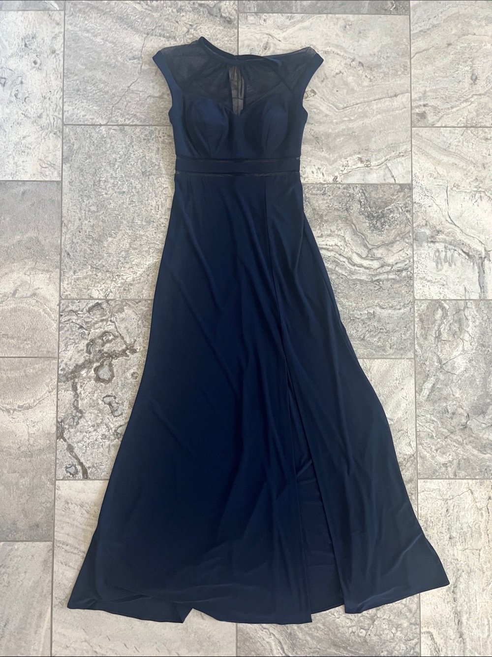 Morgan & Co. Navy Sleeveless Maxi Dress with Mesh Cutouts